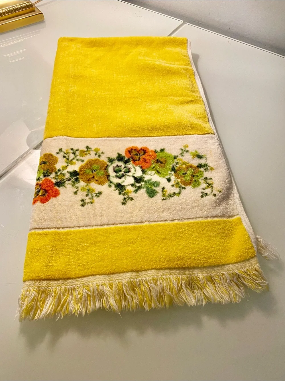 Vintage Flowered & Fringed Bath Towels